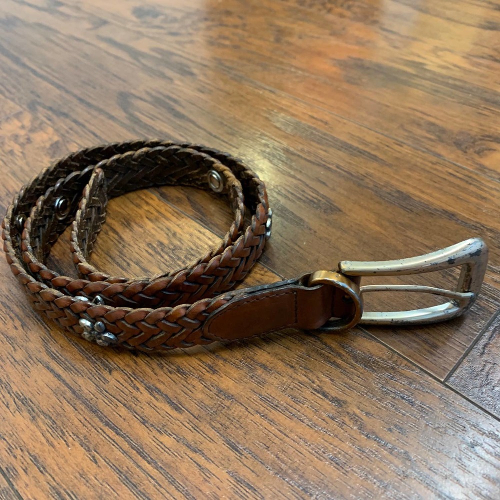 Fossil Genuine Leather Braided Floral Concho‎ Belt Women's Size M